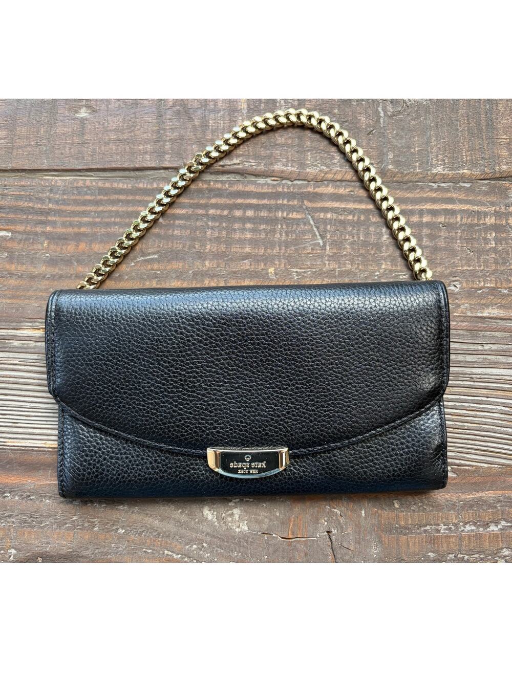 Kate Spade Valli Mulberry Street Pebble Leather Tri-fold Wallet Black